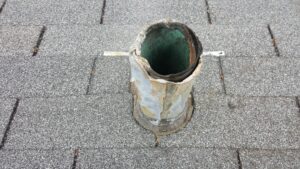 Chewed lead roof flashing