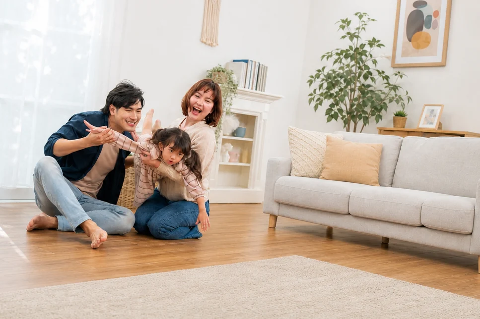 Happy family spending time together at home